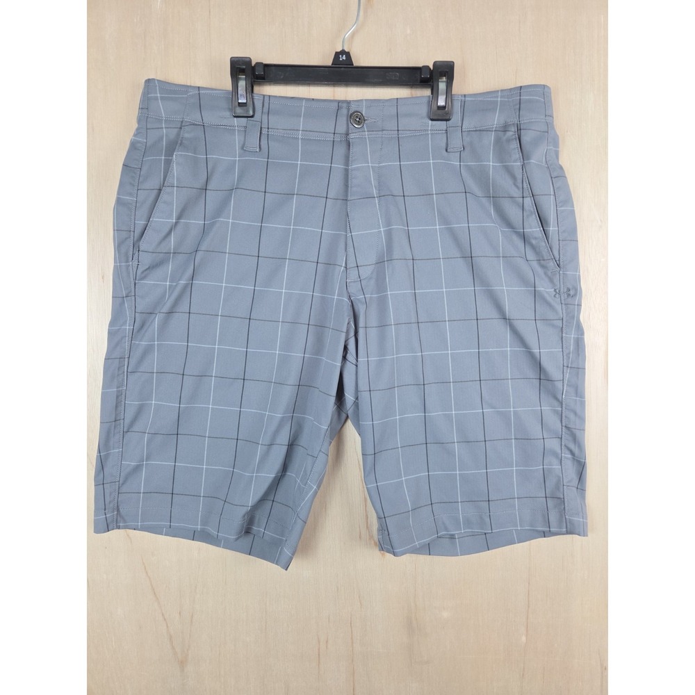 Under Armour Golf Shorts Mens 38 Gray Plaid HeatGear Bermuda Wicking Performance